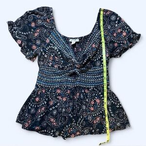 Babydoll Bohemian Floral Top with Flowy Sleeves and Keyhole